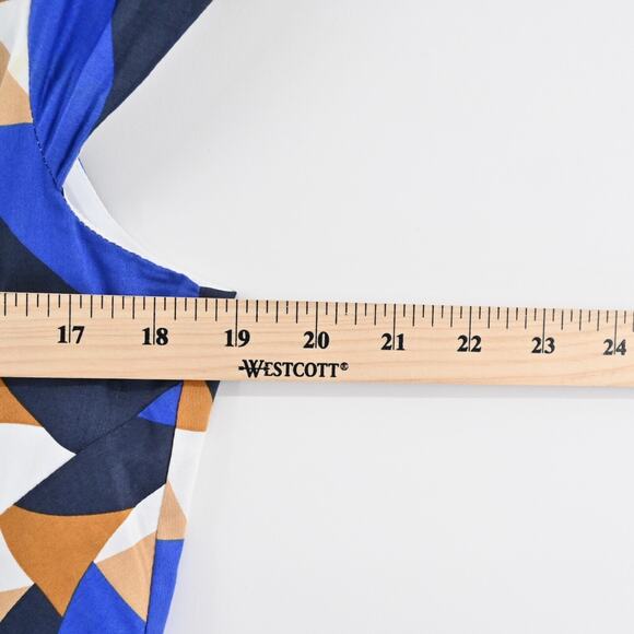 MILLY‎ Mini Sheath Dress Size 10 Blue Geometric Print Cotton Boat Neck Retro USA - Picture 4 of 12